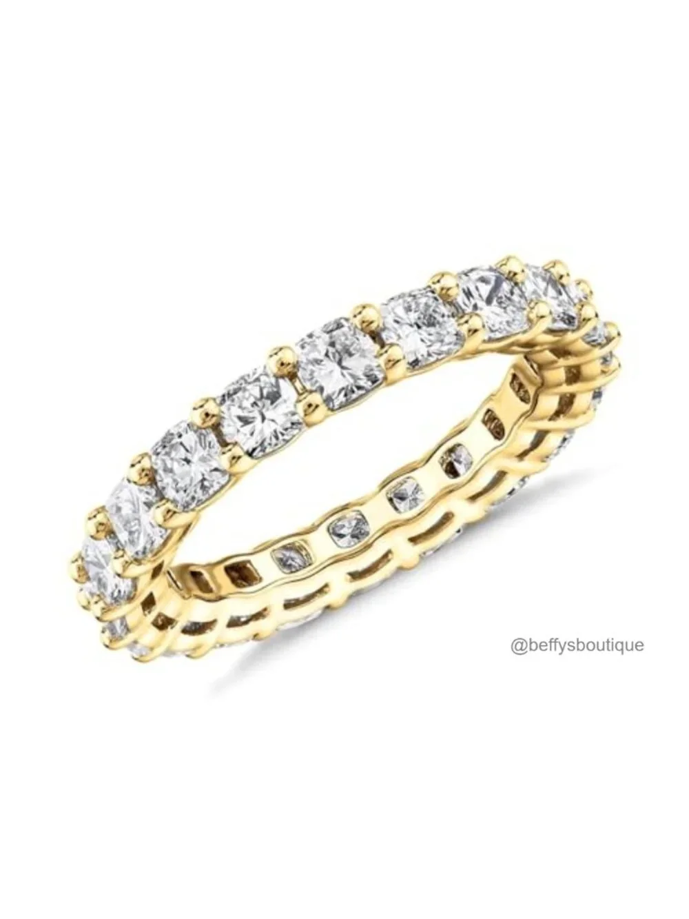 14K Gold Plated Eternity Ring Square Cubic Zirconia Stackable Wedding Band